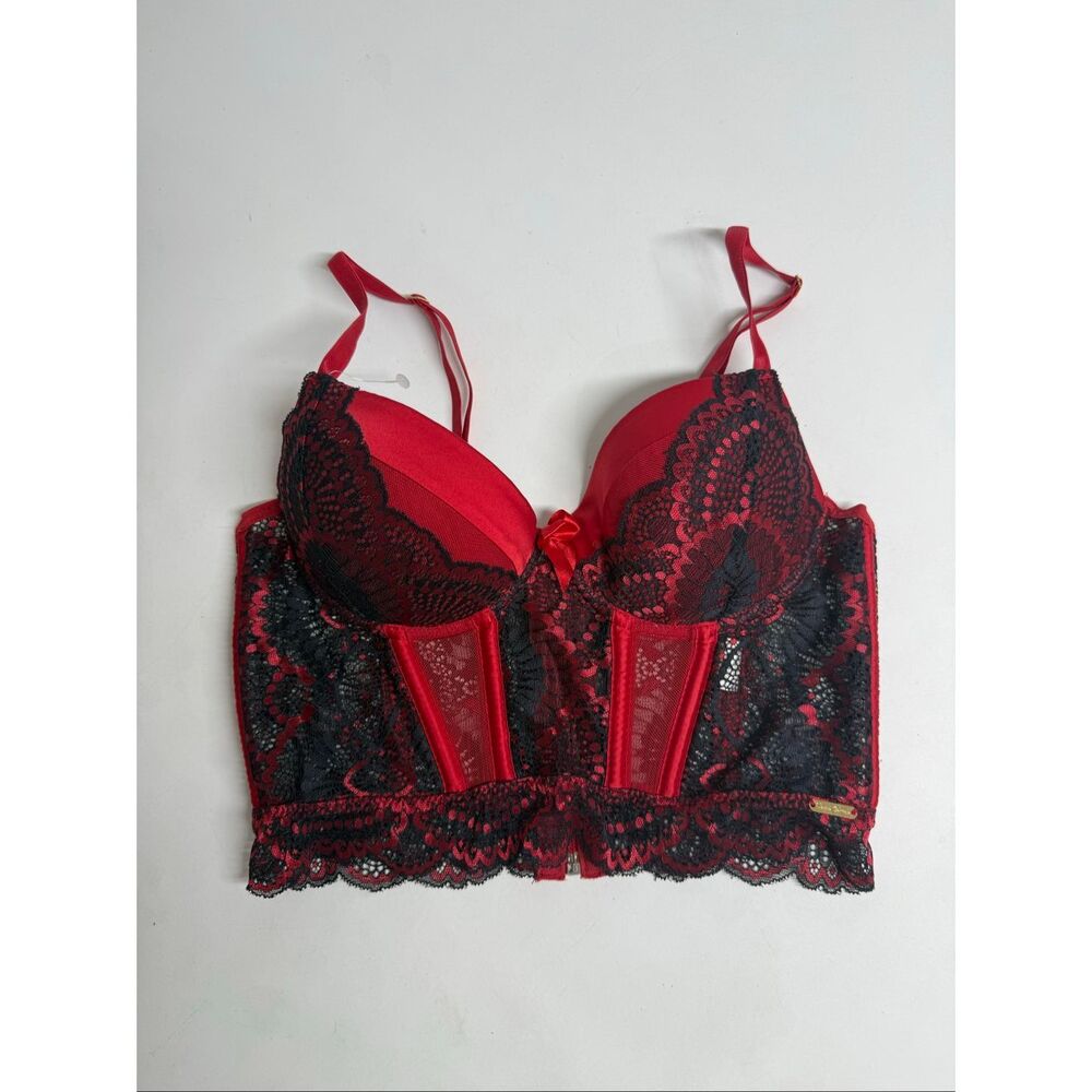 Vanina Gabriela Women’s Lace Red Black Corset Top Size M Zip Closure